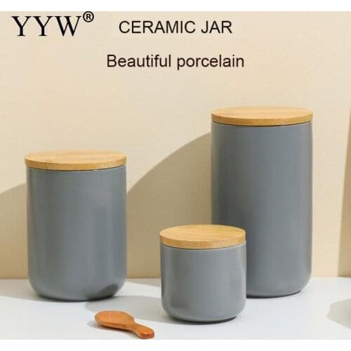 Nordic Cold Gray Storage Jars Ceramic Tea Cans Sealed Coffee Cans Miscellaneous Grains Cans Kitchen Storage Tanks With Lid