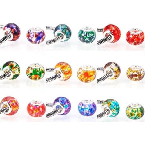 10Pcs 16mm Big Round Clear Flower Large Hole Glass European Beads Fit Snake Chain Brand Bracelet Bangle DIY Pendants Necklaces