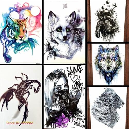 Sexy Fox Designs Temporary Tattoo Black Feather Scorpion Waterproof Fake Tattoo Stickers 21x15CM Large Body ARm Men Women Tatoo