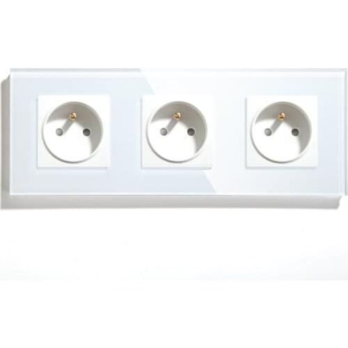 BSEED Triple France Standard Power Socket Crystal Glass Panel 110-240V Electrical FR Wall Socket White Black Gloden
