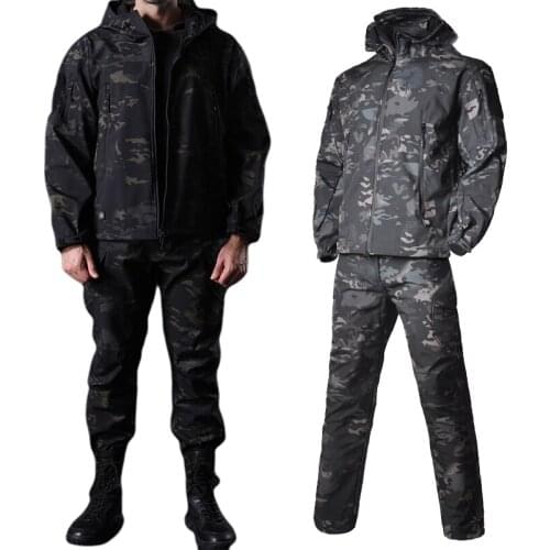 Outdoor Military Jacket Men TAD Tactical Softshell Fleece Camouflage Waterproof Jacket + Pants Camping Hiking Hunting Sport Suit