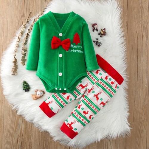 High Quality Baby Boy Girl Autumn Christmas xmas Clothes Set Toddler Baby Boys Girls Romper Pant Outfits Clothes