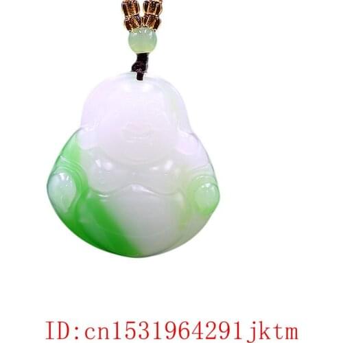 Green Jade Maitreya Pendant Charm Buddha Chinese Necklace Carved Gifts for Women Amulet Jadeite Natural Fashion Jewelry