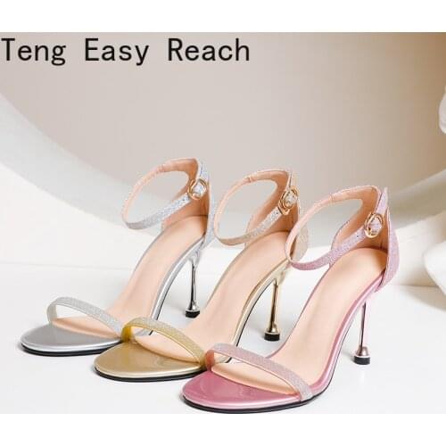 Womens Sandals Open Toe Ankle Strap Stiletto Heel Dress Sandals Elegant Wedding Party Shoes Pumps High Heel 9cm