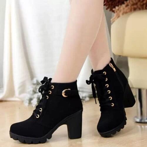 High quality woman boots fashion thick heel motorcycle female black Martin boots shoes zapatos mujer ankle platform punk 411