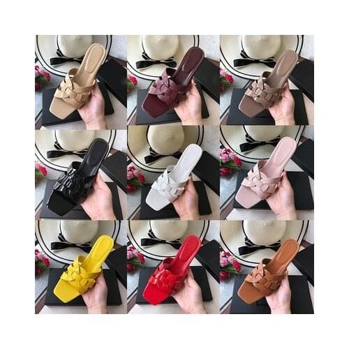 Women sandals women 2021 women shoes slippers leather chunky heel slippers womens weaving summer with high heels flops