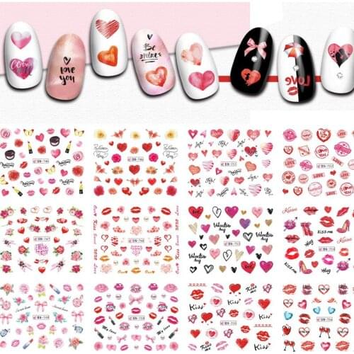 1Sheet 12 In 1 Nail Stickers Water Transfer Valentines Day Love Nail Sticker Valentine Festival Water Stickers&Decals For Nail