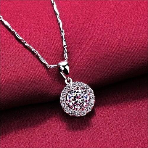 100% Original 925 Sterling Silver Bridal Jewelry Necklace For Women Accessory Round Cubic Zircon Pendant&Necklace Set Gift