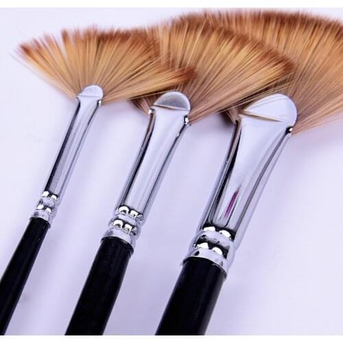 3Pcs/Set Wooden Handle Paint Brush set Kids Student fan shap Gouache Painting Pen Nylon Hair Watercolor Pen Drawing Art Supplies