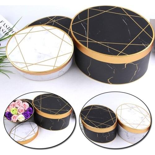 3Pcs/ Set Hot Stamping Marble Oval Gift Box Hugging Bucket Black and White Storage Gift Box For Christmas Party Birthday Gifts