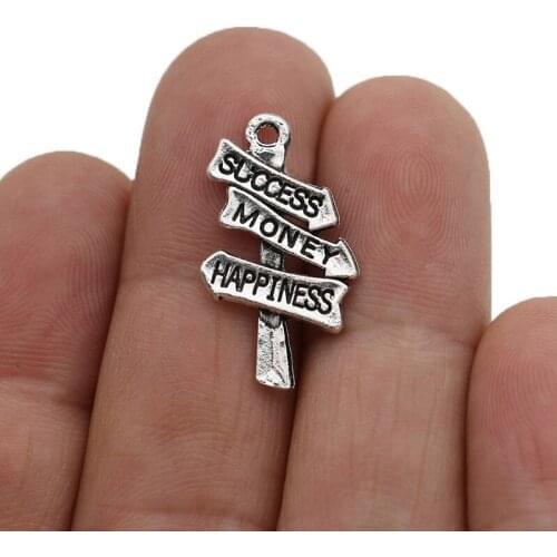 30pcs Silver Plated Money Success Happiness Charms Pendants for Jewelry Making Bracelet DIY Accessories 25x14mm