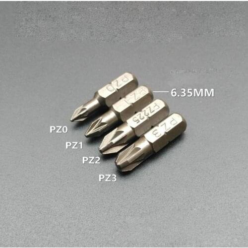 4PCS/set 1/4" 25mm Length PZ0 PZ1 PZ2 PZ3 Screwdriver Bit S2 Magnetic Electric Drill Pozidriv Screwdriver Head Power Driver Tool