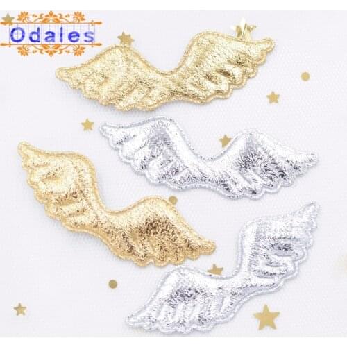40Pcs/lot Gold Silver Cloth Padded Angel Wing Applique Single Side Glitter Fabric Patches DIY Crafts Hat Headwear Accessories