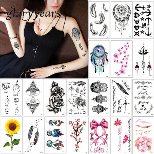 10.5*6cm glaryyears 5 Pieces/set Tiny Tattoo T Temporary Waterproof Body Art Tattoo Sticker for Women Men Lotus Cartoon Children