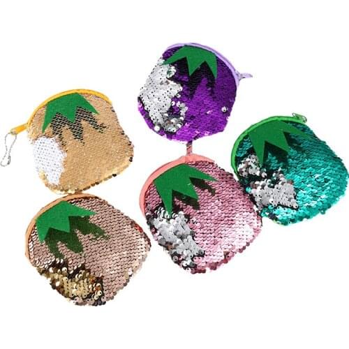 70PCS / LOT Creative Girl Coin Bag Reversible Sequin Coin Wallet Change Card Key Wallet Mini Pineapple Wallet Random Color