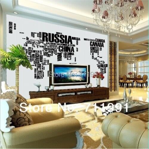 Free shipping world map large mural art wallpaper TV backdrop wallpaper letter map
