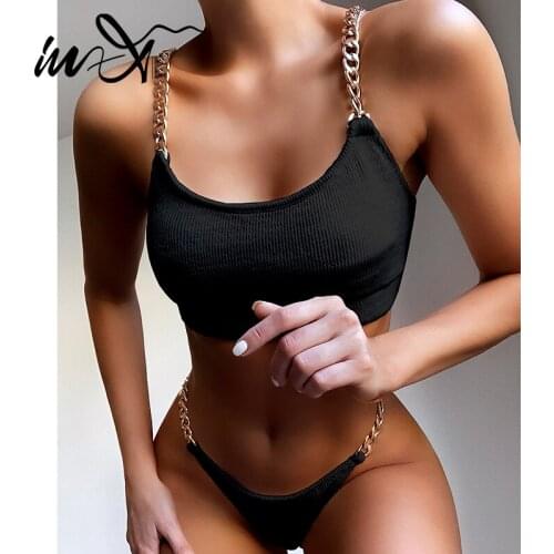 In-X 2020 Chain bikini set 2020 Ribbed swimsuit female Mellatic swimwear women bathing suit Swimming suit Two piece suit bathers