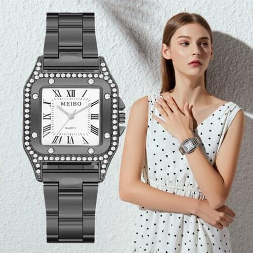 Women Rhinestone Watch Starry Square Dial Bracelet Watches Ladies Alloy Band Quartz Wristwatch Female Clock Zegarek Damski