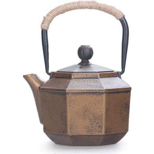 Handmade Japanese old cast iron kettle octagonal golden non-coated Kung Fu teapot water kettle drinkware tea pot 0.85L
