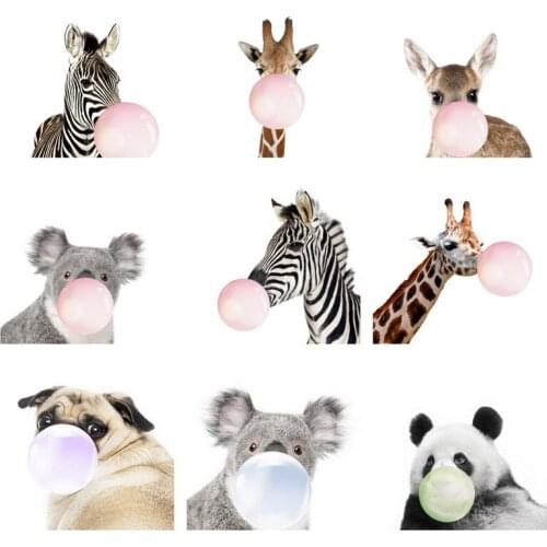 Nordic Home Decoration Painting Animal Blowing Bubbles Giraffe Zebra Canvas Art for Kids Not Framed Art Set Posters Living Room