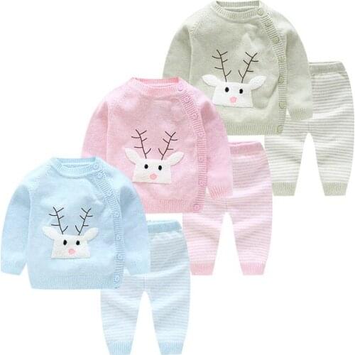 Kids Baby Clothes Sweater Sets Autumn/winter Boys Girls Infant Wool Jackets Sweater Pants Warm Cute Suits Toddler Cardigans