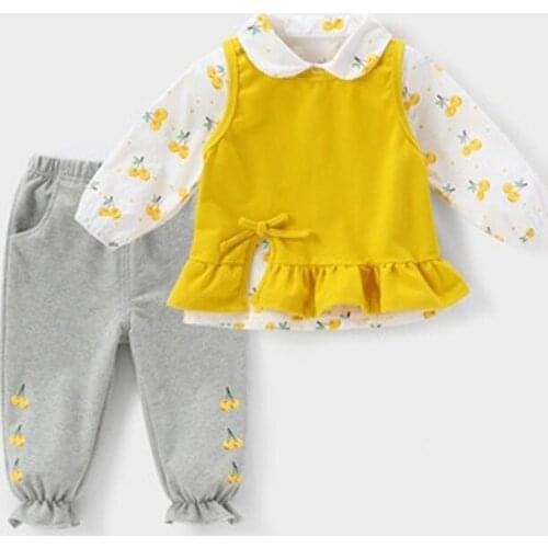 Baby Autumn Three Piece Suit Baby Clothes Cartoon Cherry Childrens Clothing