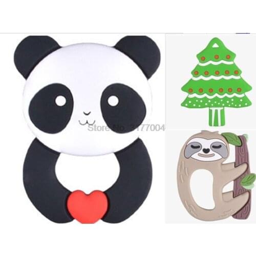 DHL 500pcs Cute Baby Teether Ring Panda Silicone Teethers Teething Pendant Necklace BPA Free DIY Baby Chew Toy