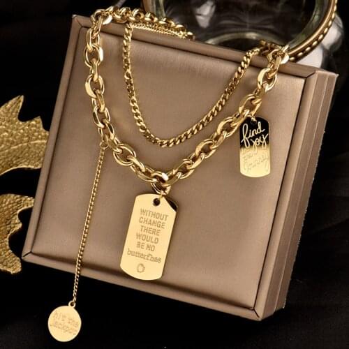 Colorfast 316L stainless steel two-layer necklace, exquisite three pendants, light luxury fashion womens gift jewelry