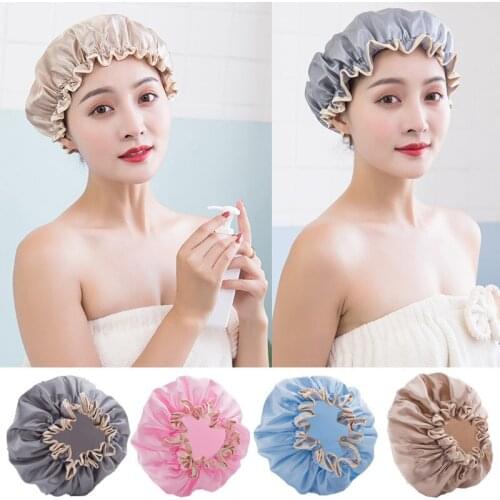 Double Layer Waterproof Shower Caps Hat Lovely Thick Women Men Unisex Bath Shower Cap Bathing Caps Accessories Hair Care Hats
