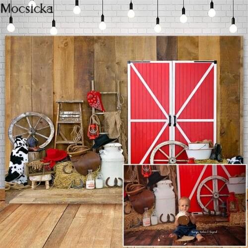 Cow Barn Door Photography Backdrops Farm Theme Children 1st Birthday Cake Smash Photographic Studio Photo Backgrounds