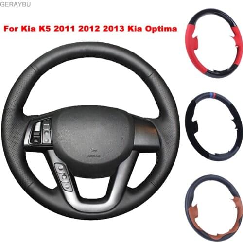 GERAYBU Custom DIY Innovative Black Artificial Leather Hand-sewn Car Steering Wheel Cover For Kia K5 2011 2012 2013 Kia Optima