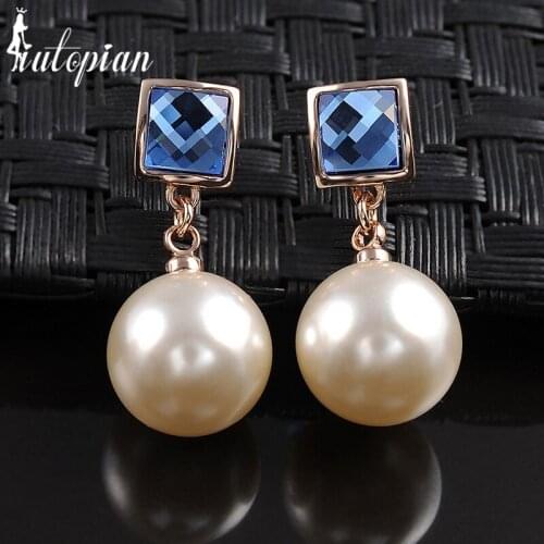 Iutopian Elegant Simulated Pearl Dangle Earrings With Austrian Crystal Stellux Gift For Girlfriend OL Jewelry #RG85297