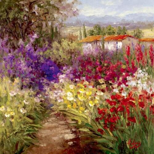 Hand painted oil paintings garden Landscapes Bienfaisant canvas art flower picture for wall decor