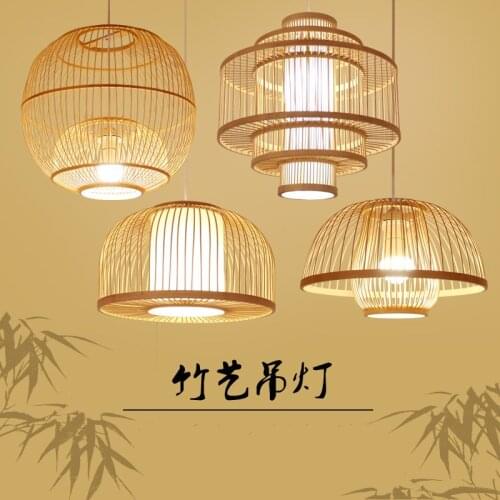 Chinese Bamboo-woven Bamboo Art Pendant Light Bird-cage Pendant Lamp modern Living Room Restaurant Home decor Fixture Luminaire