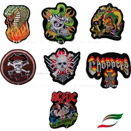 Punk style skull cross flame rock band snake skull embroidery back adhesive tape A255 horse clip clothes sticker