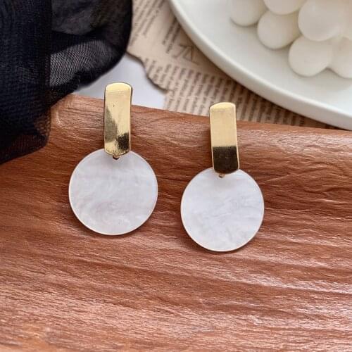 Fashion temperament contracted geometric eardrop metal sense of advanced acrylic wafer earring ornaments