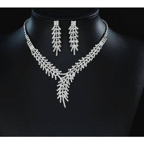 2Pcs Set of Exquisite Jewelry Stylish Elegant Zircon Shiny Necklace Earrings for Bridal Wedding Dress Never Fade Accessories