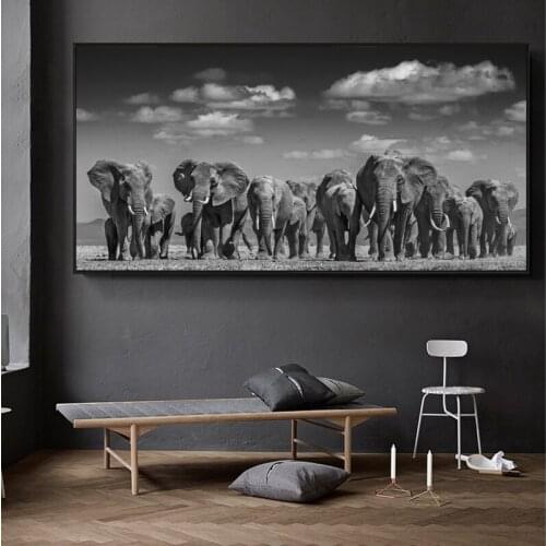 Black Africa Elephants Wild Animals Canvas Painting Scandinavia Posters and Prints Cuadros Wall Art Pictures For Living Room
