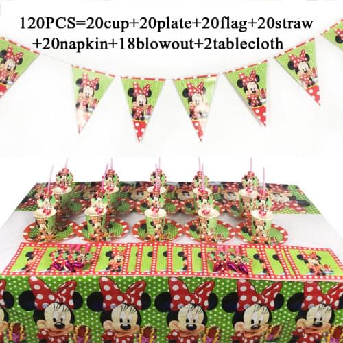 Minnie Mouse Disposable Cups Plates Straws Tableware Set Minnie Theme Birthday Party Decoration Kids Girl Set Party Tablecloth