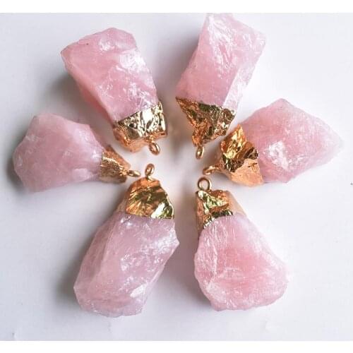 Wholesale 6pcs/lot 2020 New fashion good quality natural pink quatrz stone Irregular pendants for jewelry accessories making