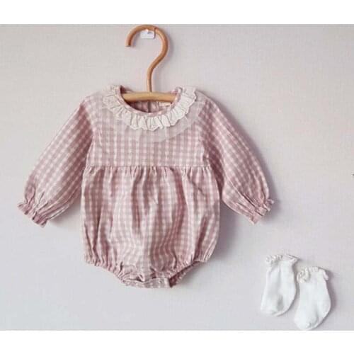Autumn Newborn Baby Girl Bodysuit Children Clothing Girls Fashion Plaid Bodysuit Cotton Long Sleeve Girls Jumpsuit
