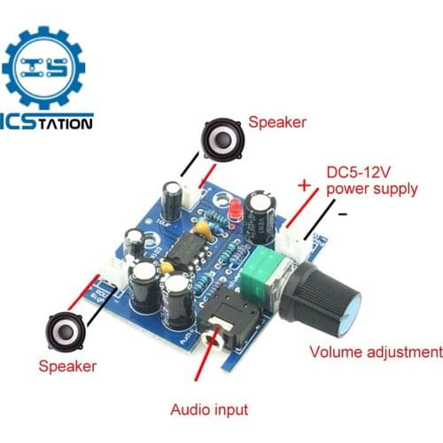 TDA2822 Amplifier Board DC 5-12V 2 Channel Stereo Audio AMP Module Volume Adjustable Mini AUX Input