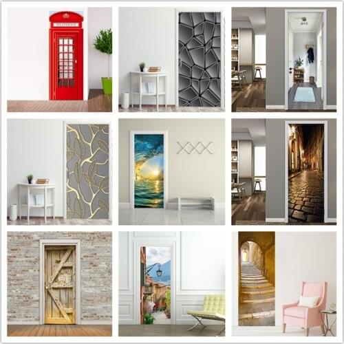 Telephone Booth London 3D Door Sticker DIY PVC Peel and Stick Wallpaper For Living Room Bedroom Home Design Decor Mural Decals