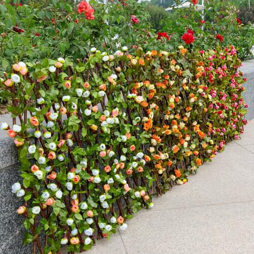 Telescopic Fence Garden Decoration Double Color With Flower Leaf Guardrail Privacy Mesh Grille Privacy Barrier Artificial Fence