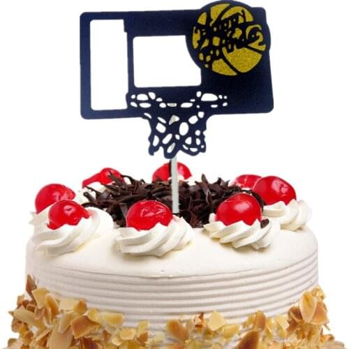 Cake Topper Flags Happy Birthday Decoration Basketball Net Black Cupcake Cake Topper Wedding Party Baby Shower Baking DIY Xmas