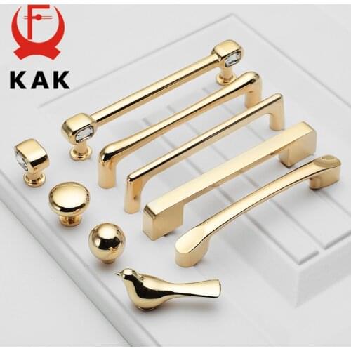 KAK Bright Gold Kitchen Handle Luxury Fashion Cabinet Knobs and Handles Wardrobe Door Pulls Dresser Gold Handle Door Hardware