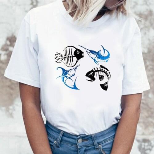 Women Vintage Style Fashion Fish Bone Print Funny Summer T shirt Women Princess Short Sleeve Tees Tshirt Oversized