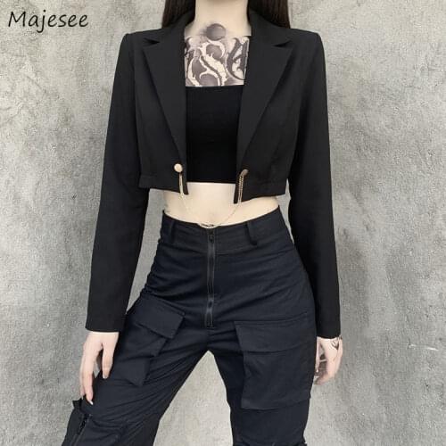 Cropped Blazers Women Elegant Solid Long Sleeve Notched Black Stylish Daily All-match Autumn Female Clothing New Ulzzang Design