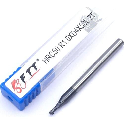 1PC R1.0XD4X50L 2 flute CNC Milling Cutter HRC50 Solid Carbide Ball Nose Tungsten Steel Ball Nose End Mill Cutting Tools