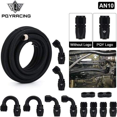 10AN AN10 Oil Fuel Fittings Hose End 0+45+90+180 Degree Oil Adaptor Kit AN10 Braided Oil Fuel Hose Line 5M Black With Clamps